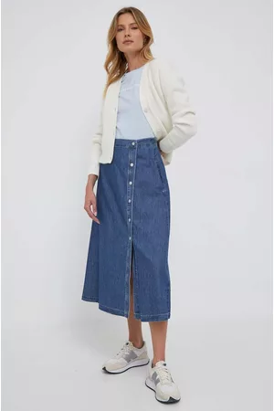 DKNY Kobieta Midi - Spódnica jeansowa kolor niebieski midi rozkloszowana
