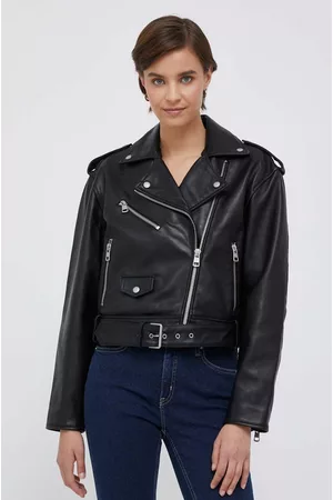 Calvin Klein Kobieta Oversize - Ramoneska skórzana damska kolor czarny przejściowa oversize