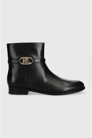 Ralph Lauren Botki skórzane Briela damskie kolor na płaskim obcasie 802912273001