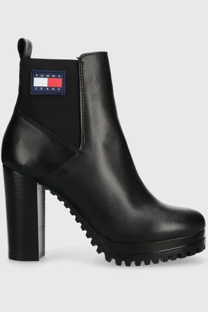 Tommy Hilfiger Botki skórzane TJW NEW ESS HIGH HEEL BOOT damskie kolor na płaskim obcasie EN0EN02439