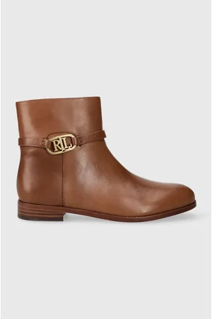 Ralph Lauren Botki skórzane Briela damskie kolor na płaskim obcasie 802912273002