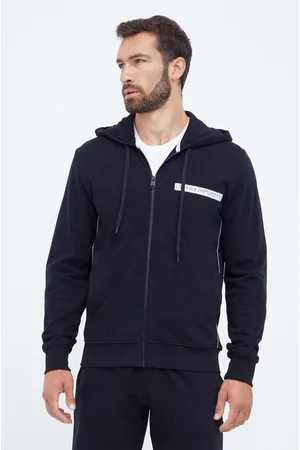 Emporio Armani Bluza bawełniana lounge kolor z kapturem z nadrukiem