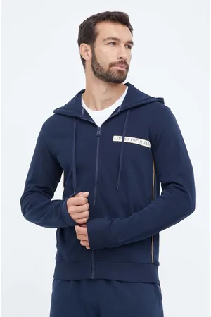 Emporio Armani Bluza bawełniana lounge kolor z kapturem z nadrukiem