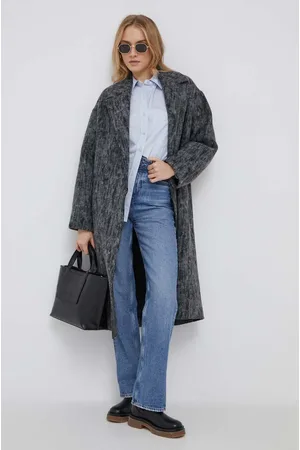 Calvin Klein Płaszcz z domieszką wełny kolor przejściowy niezapinany