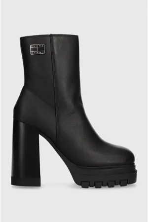 Tommy Hilfiger Botki skórzane TJW HIGH HEEL ANKLE BOOT damskie kolor na słupku EN0EN02256