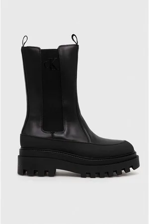 Calvin Klein Sztyblety skórzane FLATFORM CHELSEA BOOT LTH WN damskie kolor na platformie YW0YW01111