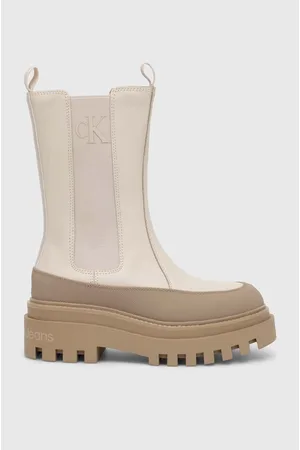 Calvin Klein Sztyblety skórzane FLATFORM CHELSEA BOOT LTH WN damskie kolor na platformie YW0YW01111