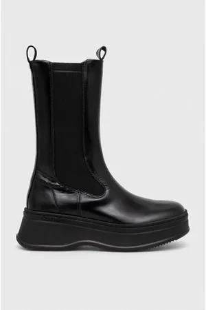 Calvin Klein Sztyblety skórzane PITCHED CHELSEA BOOT damskie kolor na platformie HW0HW01686