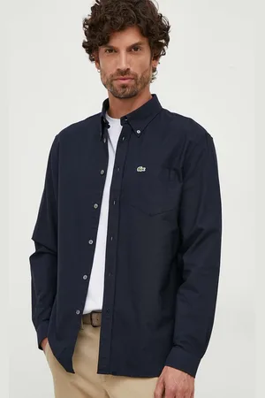 Lacoste Koszula bawełniana męska kolor niebieski regular z kołnierzykiem button-down