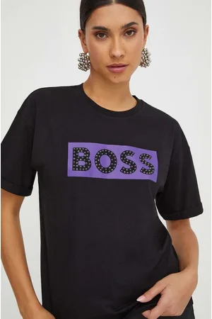 BOSS t-shirt bawełniany kolor czarny wzorzysty