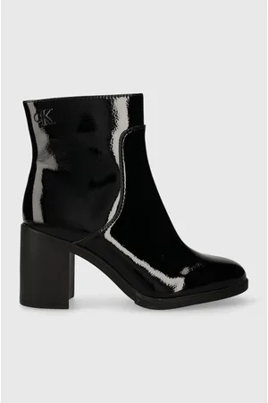 Calvin Klein Botki MID BLOCK HEEL BOOT NAPLAK WN damskie kolor na słupku YW0YW01258