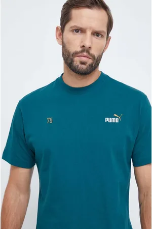 PUMA T-shirt bawełniany męski kolor zielony z nadrukiem