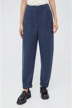 Emporio Armani Spodnie z domieszką wełny kolor high waist