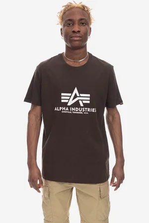 Alpha Industries T-shirt bawełniany Basic kolor z nadrukiem 100501.413-BRAZOWY