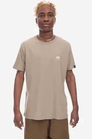 Alpha Industries T-shirt bawełniany Basic T Small Logo 188505 679 kolor gładki 188505.679-BEZOWY