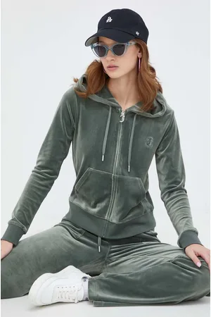 Juicy Couture Bluza welurowa kolor z kapturem gładka
