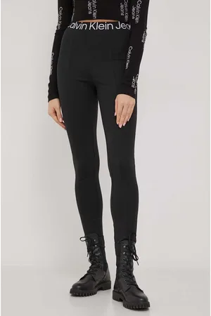 Calvin Klein Jeans legginsy damskie kolor czarny z nadrukiem, legginsy 