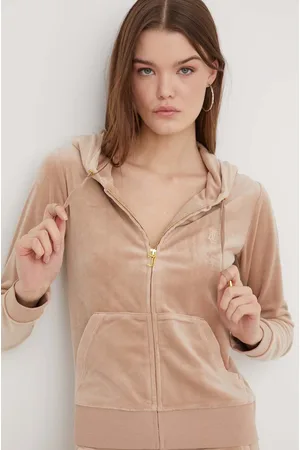 Juicy Couture Bluza welurowa kolor z kapturem gładka