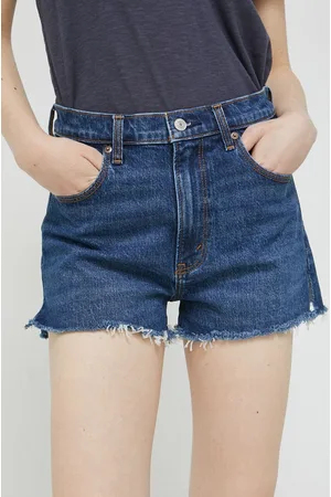 Abercrombie & Fitch Szorty jeansowe damskie kolor gładkie high waist
