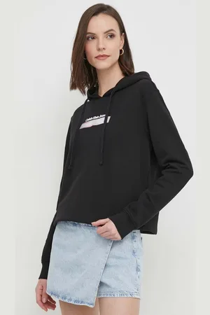 Calvin Klein Bluza bawełniana damska kolor z kapturem z nadrukiem