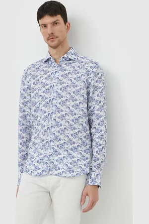 JOOP! Koszula lniana Pai kolor slim z kołnierzykiem włoskim 3004139610017660