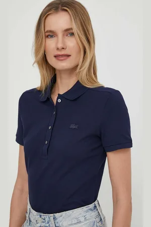 Lacoste T-shirt PF5462 damski kolor z kołnierzykiem PF5462-001