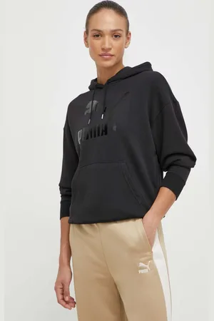 PUMA Bluza CLASSICS Shiny Logo Hoodie damska kolor z kapturem z nadrukiem 625595