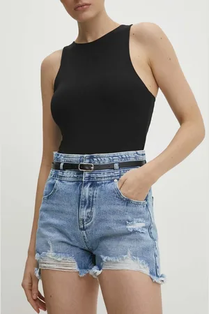 ANSWEAR Lab szorty jeansowe damskie kolor gładkie high waist