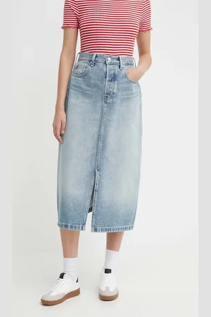 Tommy Hilfiger Spódnica jeansowa kolor midi rozkloszowana WW0WW42882