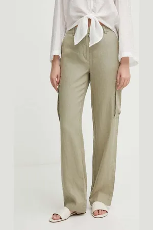Benetton Spodnie lniane kolor proste high waist