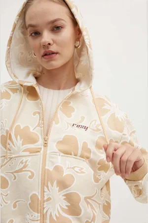 Roxy Bluza bawełniana RETRO damska kolor z kapturem wzorzysta ERJFT04846
