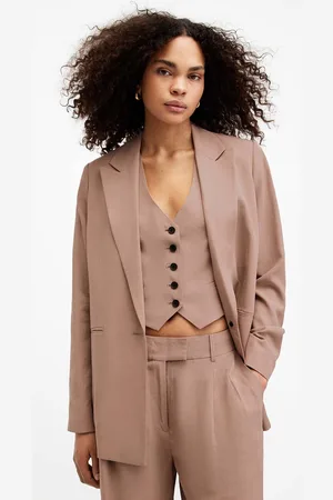 AllSaints Marynarka z domieszką lnu DERI LYN kolor oversize gładka WT521Z