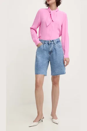ANSWEAR Lab szorty jeansowe damskie kolor gładkie high waist