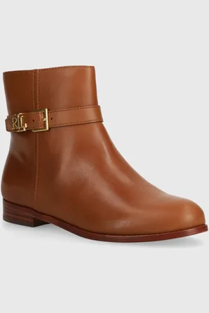 Ralph Lauren Botki skórzane Brooke damskie kolor na płaskim obcasie 802946807002