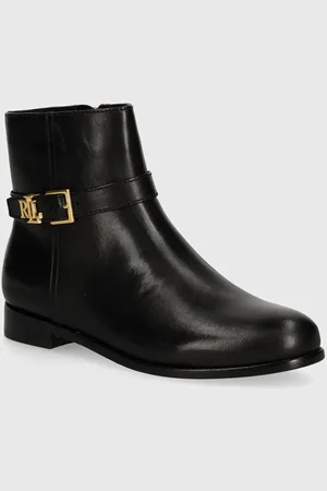 Ralph Lauren Botki skórzane Brooke damskie kolor na płaskim obcasie 802946807001