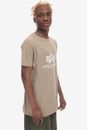 Alpha Industries T-shirt bawełniany Basic T-Shirt kolor z nadrukiem 100501.679-BEZOWY