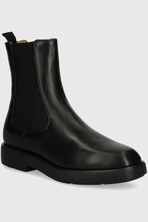 Emporio Armani Botki skórzane kolor na płaskim obcasie EW000425 AF11991 UC001