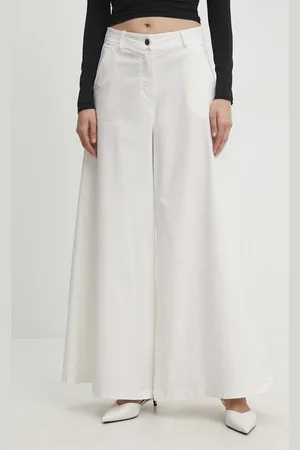 ANSWEAR Lab spodnie damskie kolor biały szerokie high waist