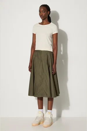 Vans Spódnica bawełniana Premium Classics LX A-Line Ruched Skirt kolor midi rozkloszowana VN000GZ5KCZ1