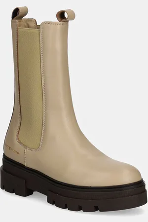 Tommy Hilfiger Sztyblety skórzane MONOCHROMATIC CHELSEA BOOT damskie kolor na płaskim obcasie FW0FW06730