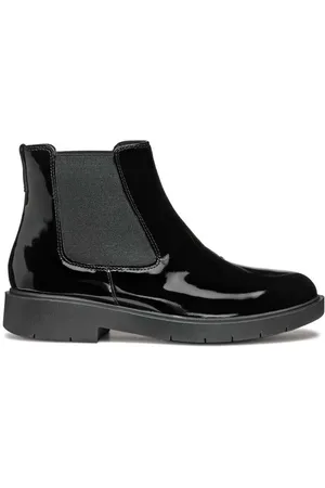 Geox Botki skórzane D SPHERICA EC1 damskie kolor na płaskim obcasie D46QRE 00066 C9999