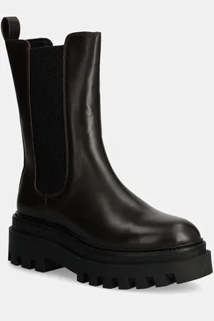 Calvin Klein Sztyblety skórzane FLATFORM CHELSEA BOOT MG LTH damskie kolor na platformie YW0YW01542