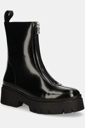 HUGO BOSS Botki Kris damskie kolor na płaskim obcasie 50529837