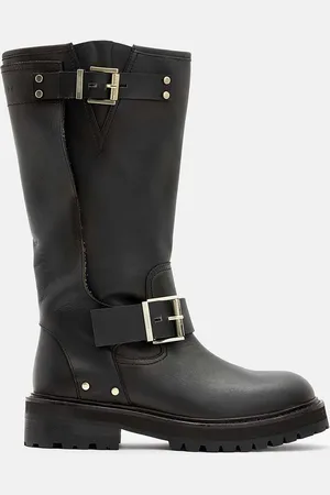 AllSaints Kozaki skórzane Tay Biker Boot damskie kolor na płaskim obcasie W026FA
