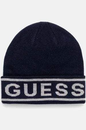 Guess Czapka z domieszką wełny LOGO BEANIE kolor z cienkiej dzianiny M4BZ06.Z3H82
