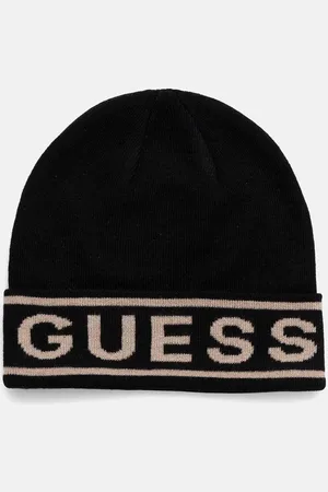 Guess Czapka z domieszką wełny LOGO BEANIE kolor z cienkiej dzianiny M4BZ06.Z3H82