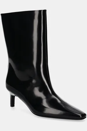 Calvin Klein Botki skórzane HEEL MID BOOT 50 LTH damskie kolor na szpilce HW0HW02151