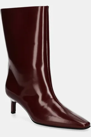 Calvin Klein Botki skórzane HEEL MID BOOT 50 LTH damskie kolor na szpilce HW0HW02151