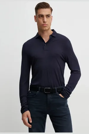 HUGO BOSS Longsleeve z domieszką wełny kolor gładki 50524320