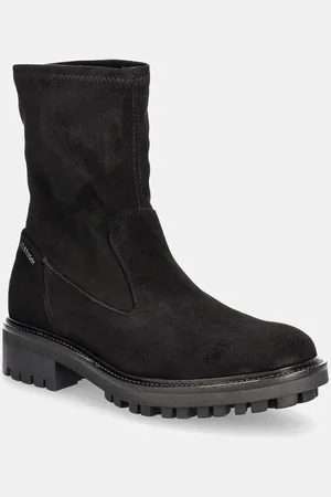 Calvin Klein Botki zamszowe FLAT SOCK BOOT SUE MIX damskie kolor na płaskim obcasie HW0HW02199